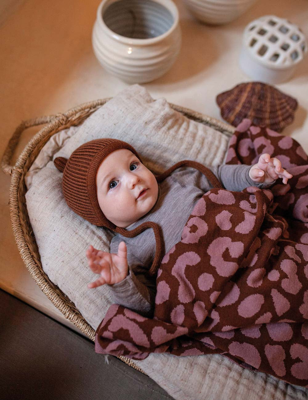 Babydecke LEO rosa / braun