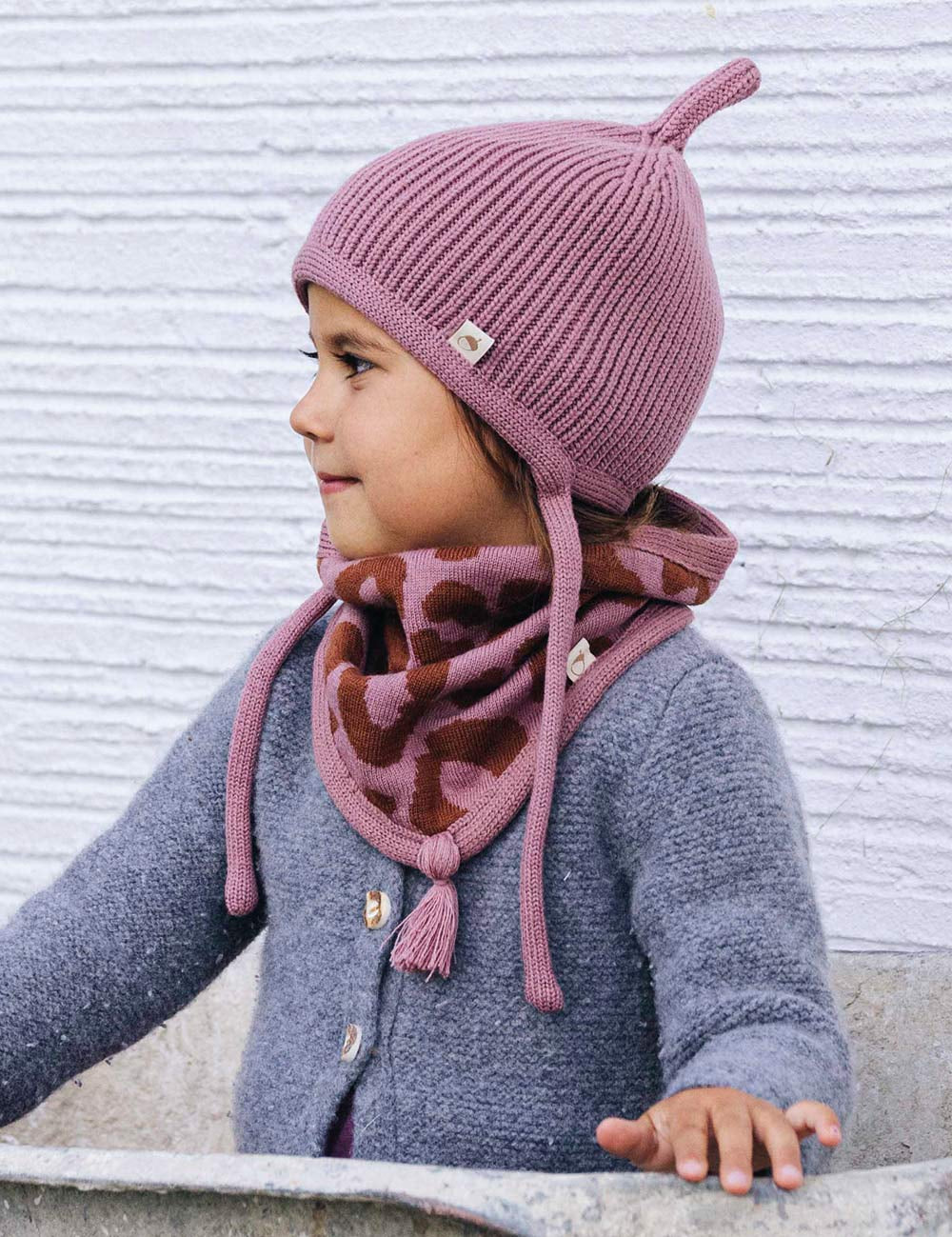 Tube scarf for children LOOPI - LEO pink/brown